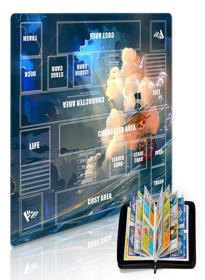 Extalas Playmat for One Piece Card Game for Two Players, 24x24 inches, with 4-Pocket Card Binder Set and 400+ Card Capacity - Image 1